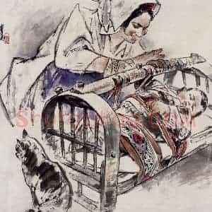 1999年 王绪阳《摇篮曲》国画人物作品图片赏析