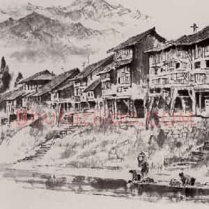 1991年 王绪阳《皖南章渡》国画人物作品图片赏析