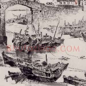 1999年 王绪阳《渔港》国画人物作品图片赏析