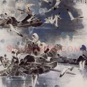 1986年 王绪阳《蓝色田野》国画人物作品图片赏析
