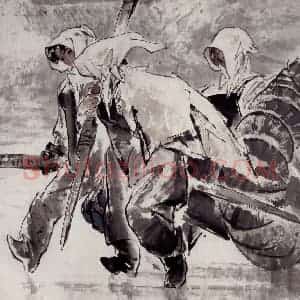 1988年 王绪阳《赶潮》国画人物作品图片赏析
