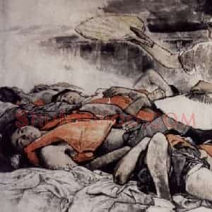 1998年 王绪阳《抗洪日夜》国画人物作品图片赏析