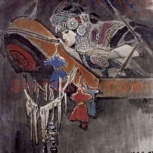 1988年 王绪阳《摇篮》国画人物作品图片赏析