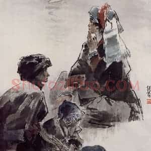 1990年 王绪阳《秋月》国画人物作品图片赏析