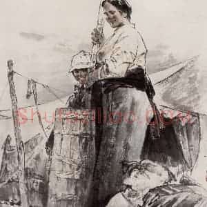 1997年 王绪阳《高原晚霞》国画人物作品图片赏析