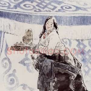 1998年 王绪阳《酥油茶》国画人物作品图片赏析
