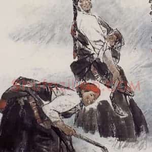 1999年 王绪阳《割青稞》国画人物作品图片赏析