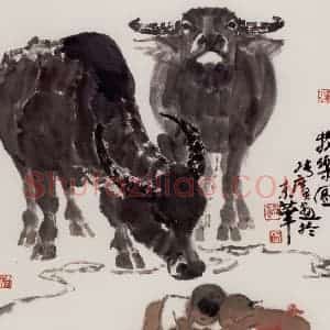 现代 张广《牧乐图》国画综合作品图片赏析