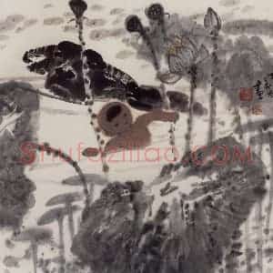 现代 张广《戏水图》国画综合作品图片赏析