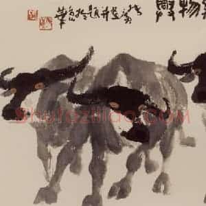 现代 张广《五牛图》国画花鸟作品图片赏析