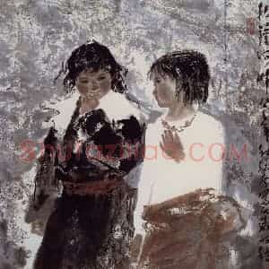 张广《拉萨河畔》国画人物作品图片赏析