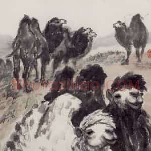 现代 张广《草原春驼》国画花鸟作品图片赏析