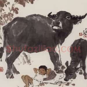 现代 张广《谁家牧童睡正着》国画综合作品图片赏析