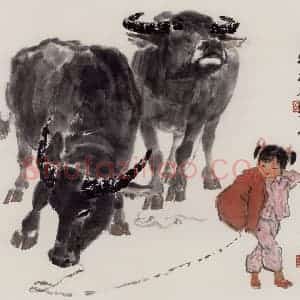 现代 张广《晨牧》国画综合作品图片赏析