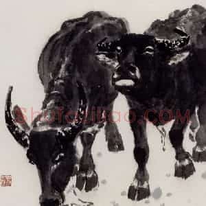 现代 张广《放牧图》国画综合作品图片赏析