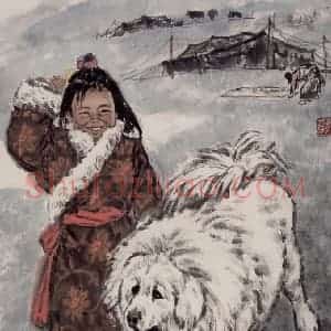 现代 张广《伙伴》国画人物作品图片赏析