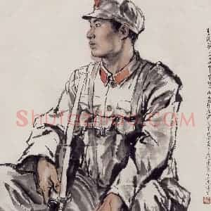 现代 张广《战士》国画人物作品图片赏析