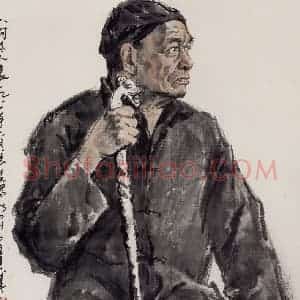 现代 张广《八旬老人》国画人物作品图片赏析