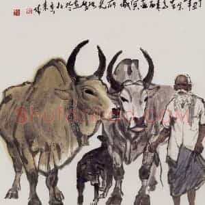 张广《印度老人与牛》国画综合作品图片赏析