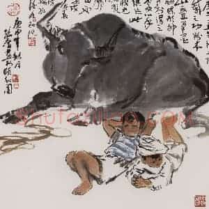 张广《小憩》国画综合作品图片赏析