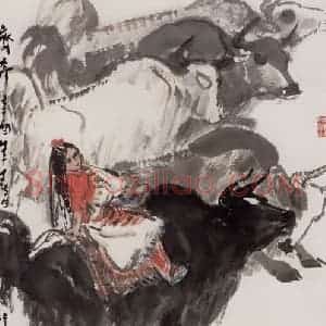 张广《奔牛》国画综合作品图片赏析