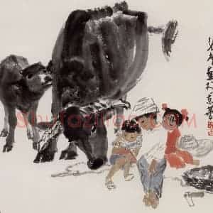 现代 张广《牧读图》国画综合作品图片赏析