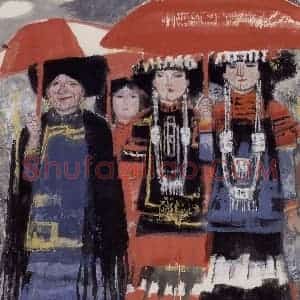 现代 张广《火把节》国画人物作品图片赏析