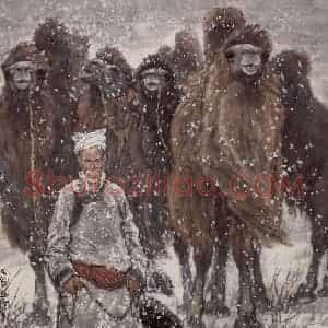 现代 张广《飞雪牧驼》国画综合作品图片赏析