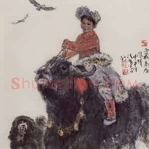 现代 张广《驰骋在草原上》国画人物作品图片赏析