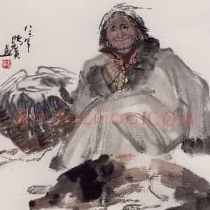 现代 张广《藏族老妇》国画人物作品图片赏析