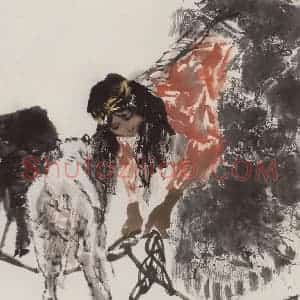 现代 张广《育犊图》国画综合作品图片赏析