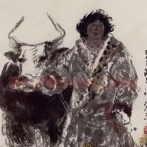 现代 张广《甘南牧民》国画人物作品图片赏析