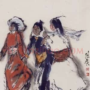 现代 张广《载歌行》国画人物作品图片赏析