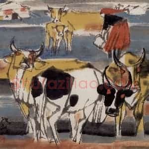 现代 张广《草原牧场》国画综合作品图片赏析