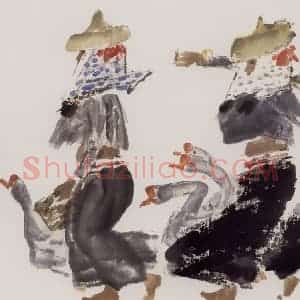 现代 张广《赶集》国画综合作品图片赏析