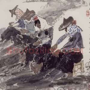 现代 张广《补网图》国画综合作品图片赏析