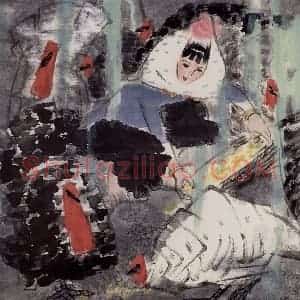现代 张广《喂鸡》国画综合作品图片赏析