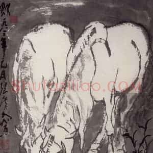 现代 张广《饮》国画花鸟作品图片赏析
