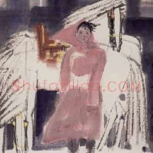 现代 张广《姑娘与白马》国画综合作品图片赏析