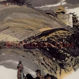 2001年 赵梅生《敦煌驼铃》国画山水写意作品图片赏析