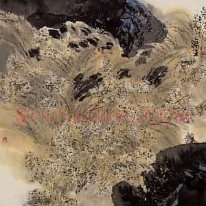 2001年 赵梅生《观瀑图》国画山水写意作品图片赏析