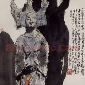2001年 赵梅生《高髻女俑》国画花鸟写意作品图片赏析