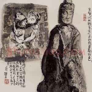 2001年 赵梅生《北魏石刻与东汉石雕》国画花鸟写意作品图片赏析