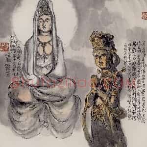 2001年 赵梅生《华严寺菩萨立像及石雕观音》国画花鸟写意作品图片赏析