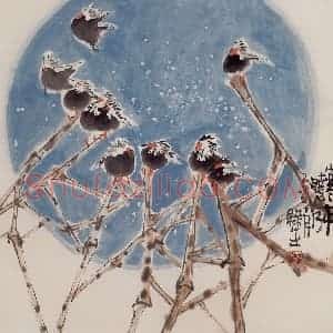 1995年 赵梅生《寒月晓风》国画花鸟写意作品图片赏析