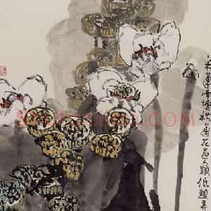2002年 赵梅生《采莲南塘》国画花鸟写意作品图片赏析