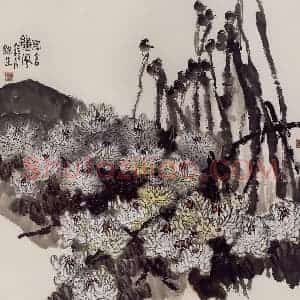 2003年 赵梅生《陶舍秋风》国画花鸟写意作品图片赏析