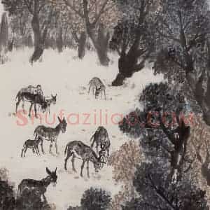 1962年 赵望云《林中牧》国画山水作品图片赏析