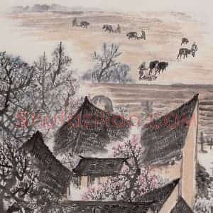 1963年 赵望云《关中农舍》国画山水作品图片赏析