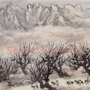 1972年 赵望云《春雪未融》国画山水作品图片赏析